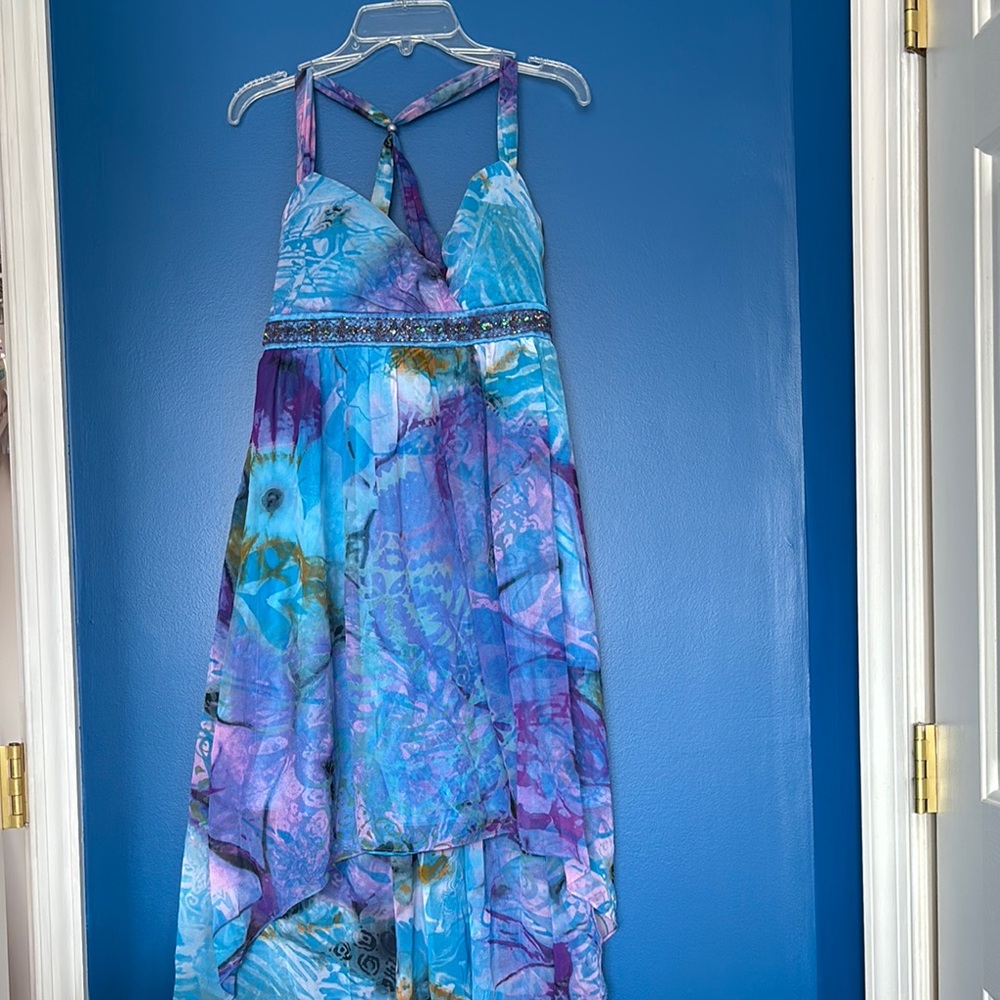 Vibrant Blue and Purple High-Low Dress